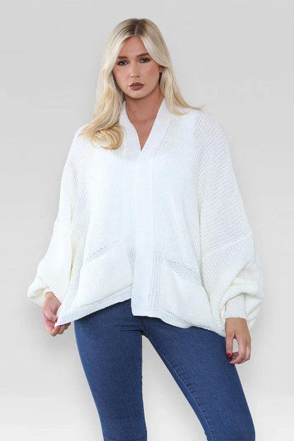 Ladies Oversized Cropped Short Balloon Pocket Chunky Knitted Cardigan