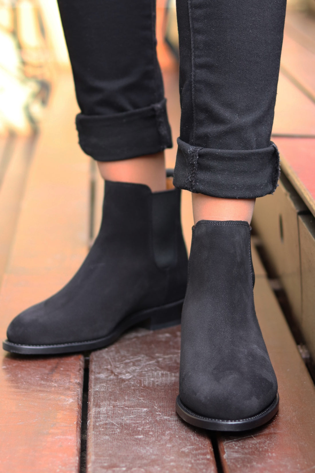 Women's Black Suede Chelsea Boots, Welted Leather Sole