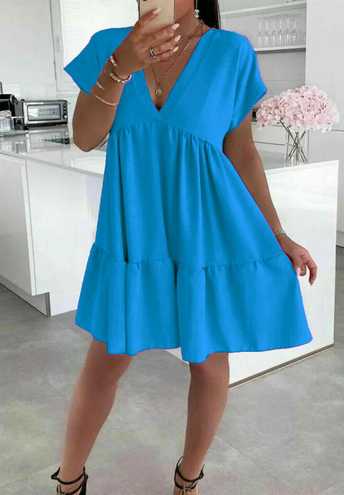 Ladies Italian V Neck Smock Dress