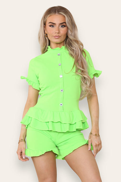 Diamond Frilled Edge Short Co-Ord Set