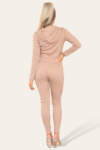 Front Pocket Zip Suit Ribbed Hooded Lounge Wear Set