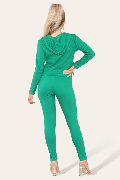 Front Pocket Zip Suit Ribbed Hooded Lounge Wear Set