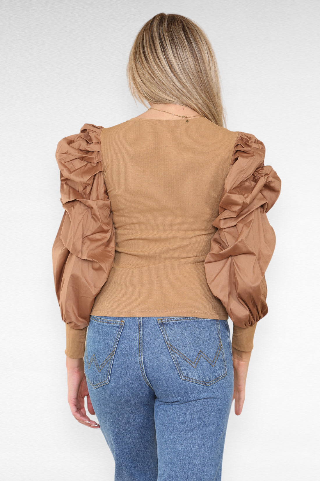 Oversized Puff Sleeves Ribbed Top