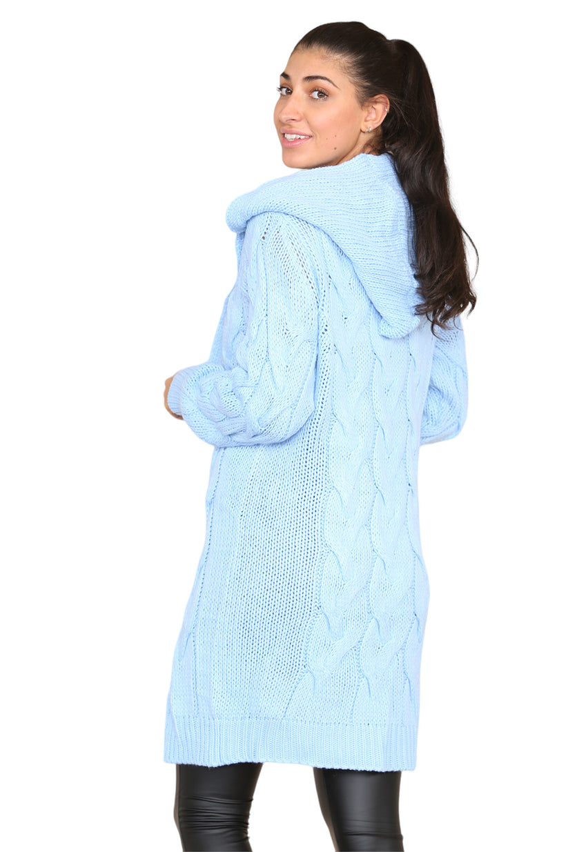 Knitted Cables Hooded Long Over Sized Cardigan