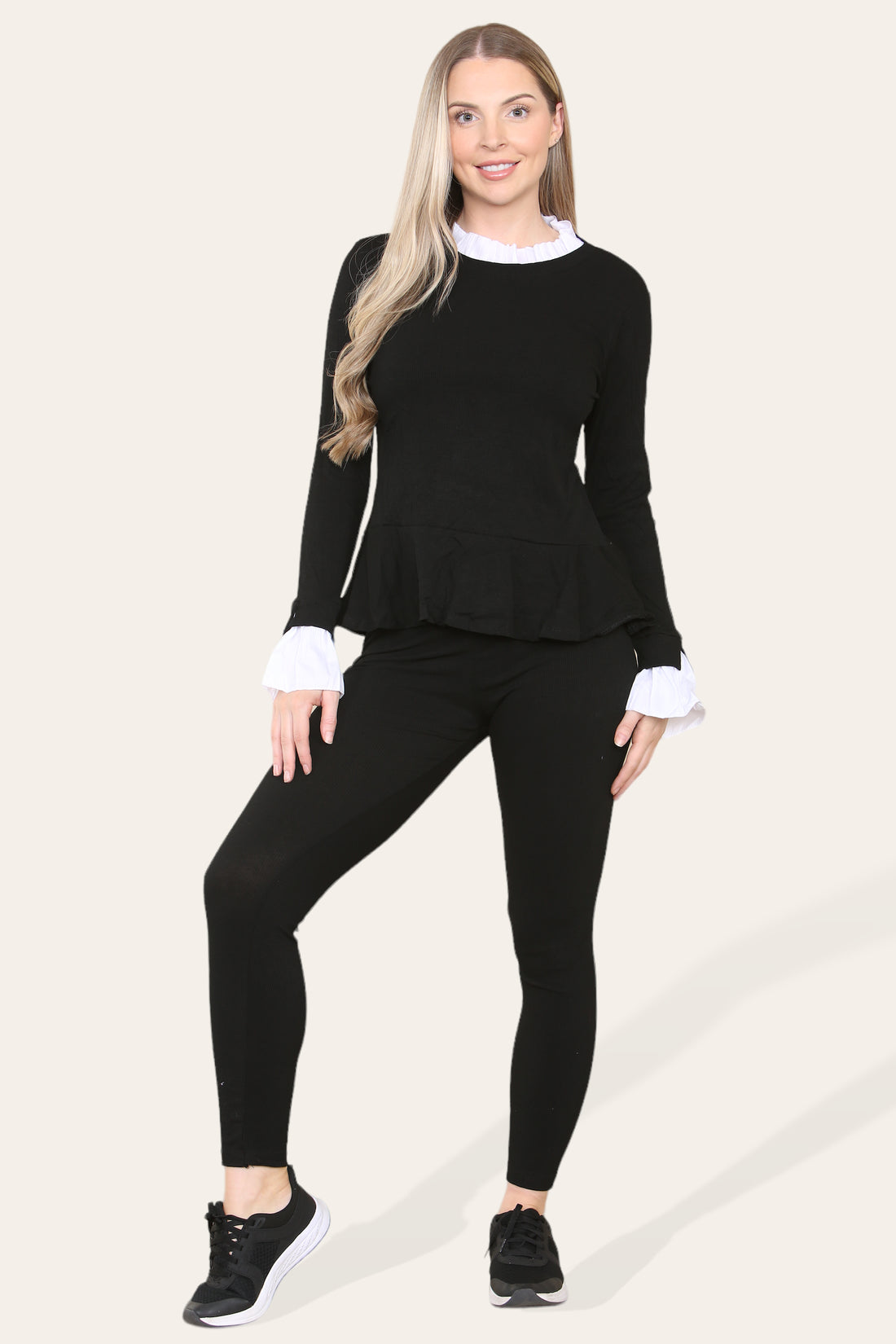Peplum Frill Neck Suit Pleated Lounge Wear Set