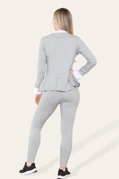 Peplum Frill Neck Suit Pleated Lounge Wear Set