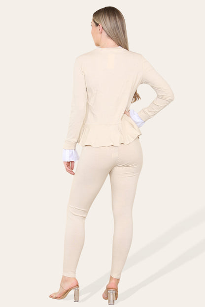 Peplum Frill Neck Suit Pleated Lounge Wear Set