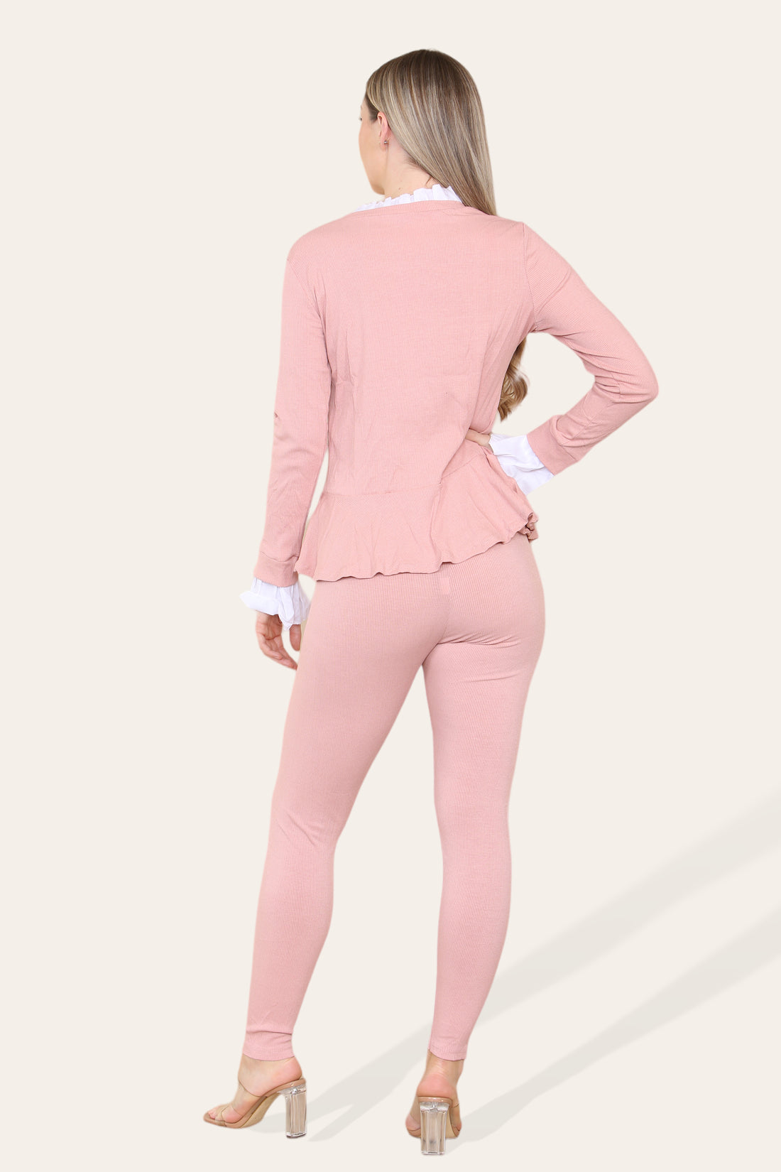 Peplum Frill Neck Suit Pleated Lounge Wear Set