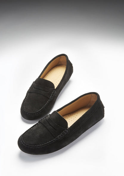 Women's Penny Driving Loafers, black suede