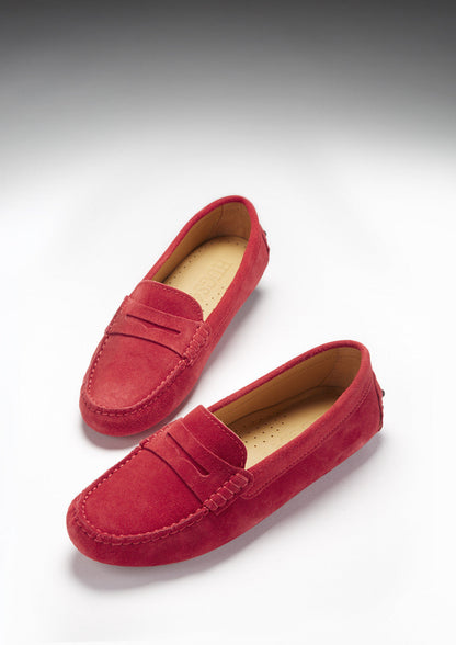 Women's Penny Driving Loafers, red suede