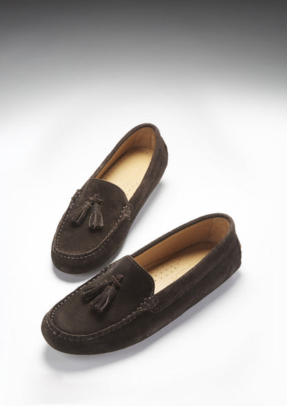 Women's Tasselled Driving Loafers, brown suede