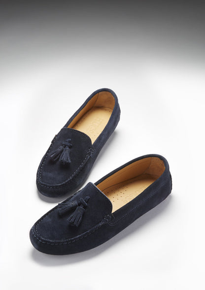 Women's Tasselled Driving Loafers, navy blue suede