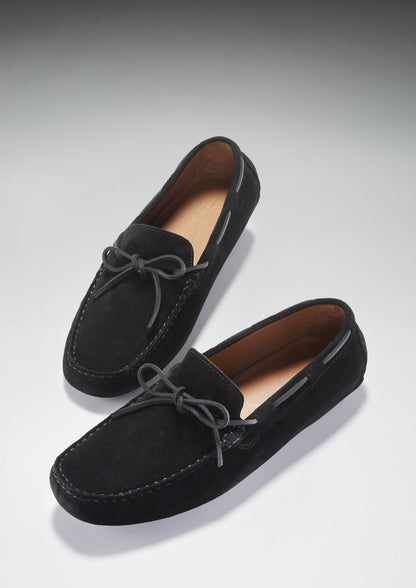 Laced Driving Loafers, black suede