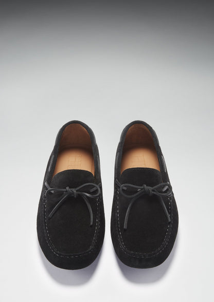 Laced Driving Loafers, black suede
