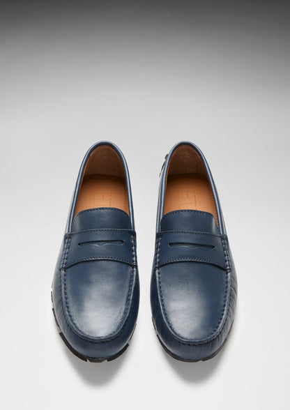 Tyre Sole Penny Driving Loafers, french navy leather