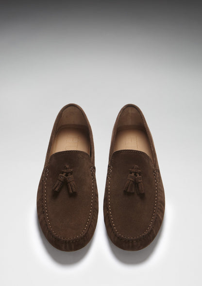 Tasselled Driving Loafers, brown suede