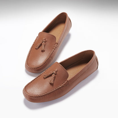 Tasselled Driving Loafers, tan grain leather
