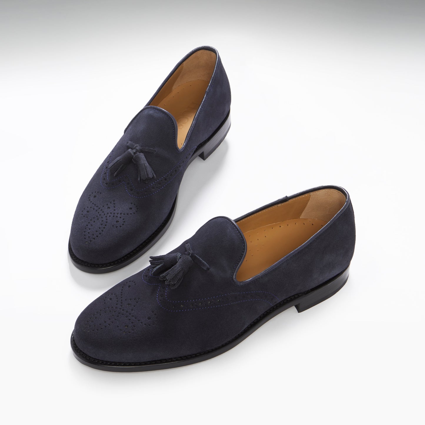 Navy Blue Suede Tasselled Brogues, Welted Leather Sole