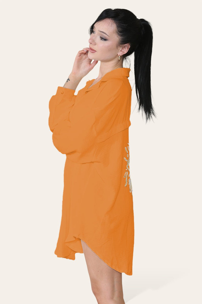 Oversized Long Sleeve Gold Sequin Eye Button Up Shirt