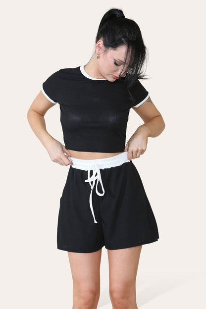 Ribbed Contrast Waistband Top and Short Set