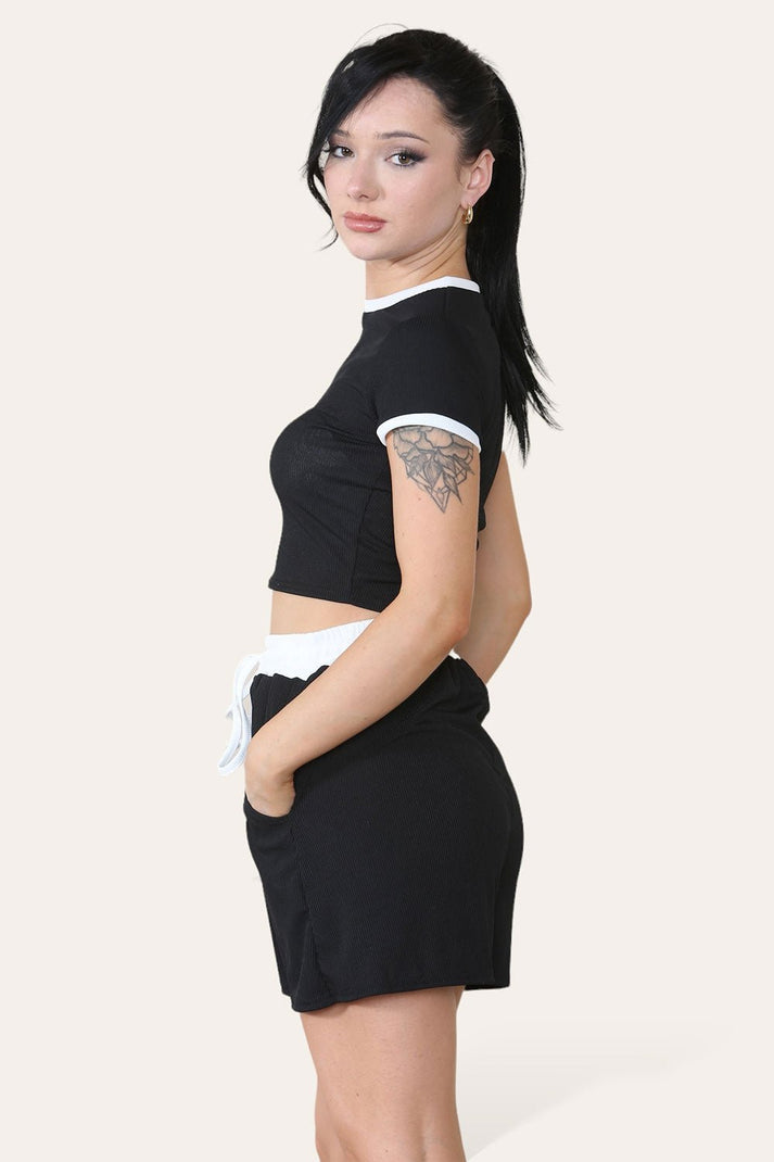 Ribbed Contrast Waistband Top and Short Set