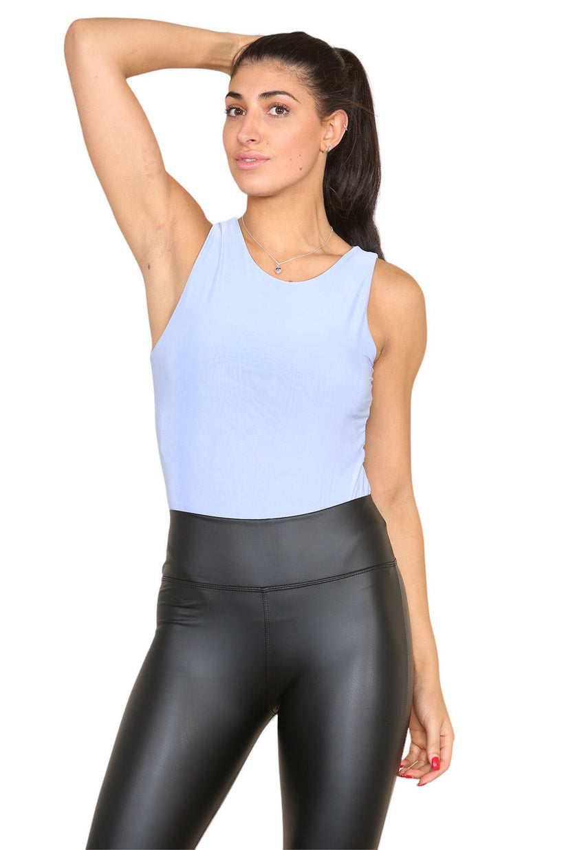 Slinky Racer Round Neck Double Layered Top Bodysuit