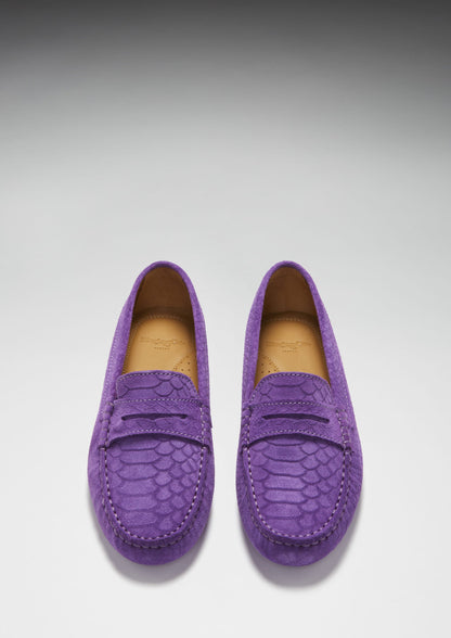 Women's Penny Driving Loafers, purple embossed suede