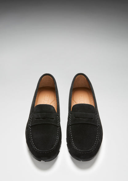 Women's Tyre Sole Penny Loafers, black suede