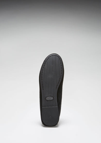 Women's Tasselled Driving Loafers Full Rubber Sole, black suede